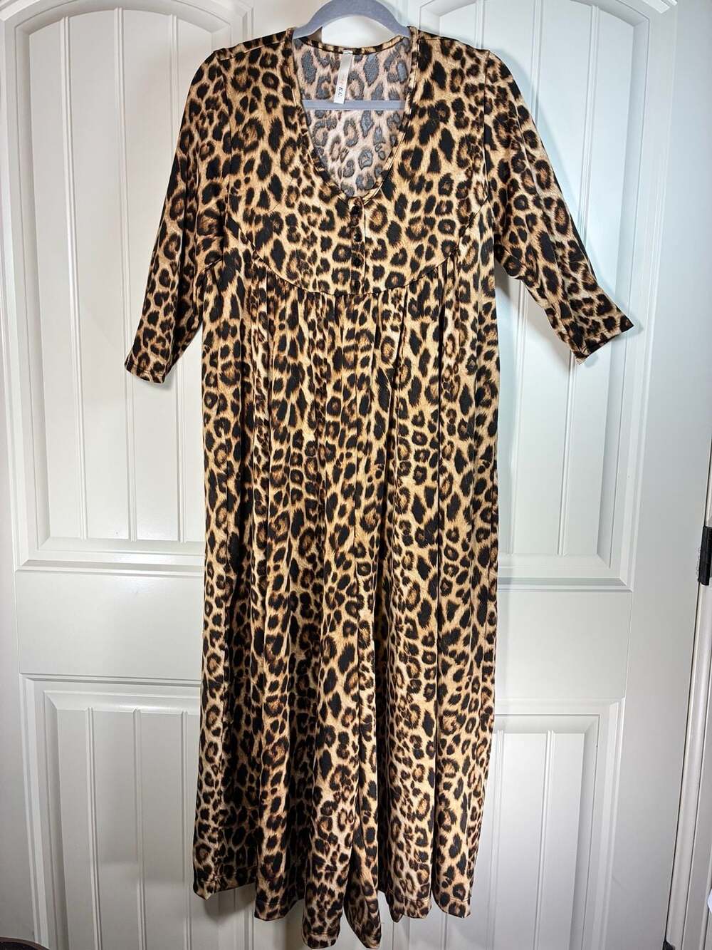 E.C. Leopard Print Muumuu/ Romper 3/4 Sleeve V-Neck Brown Animal Size Large.